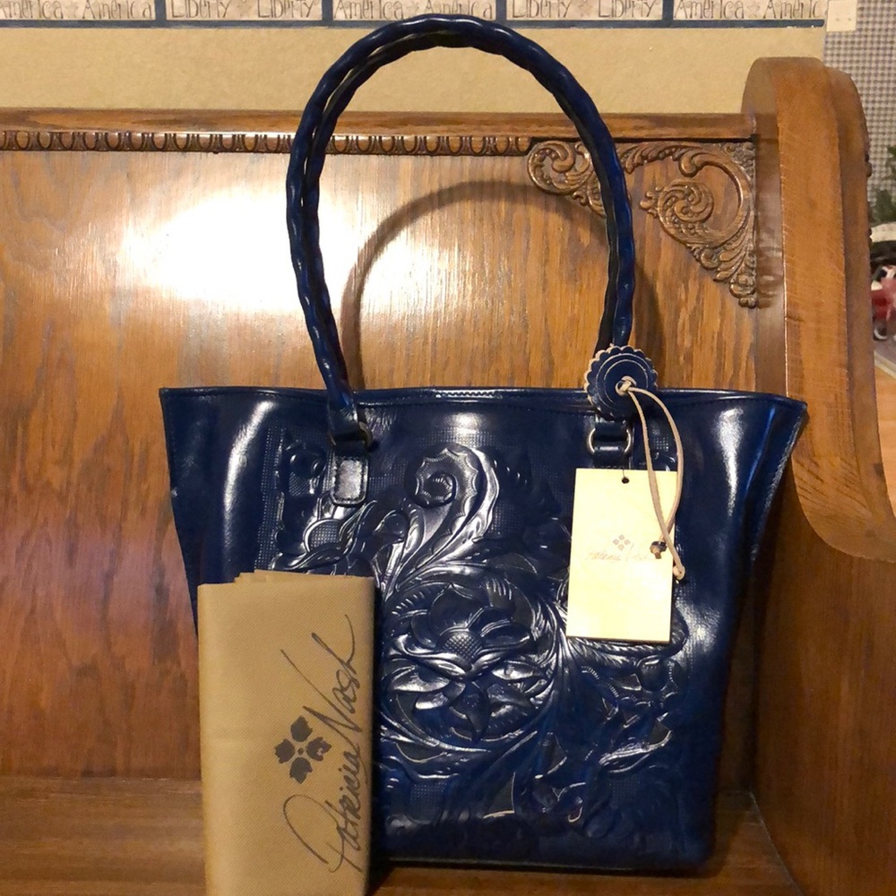 NWT-Patricia Nash-Adeline-Western Denim Cutout Tooled Tote-Cerulean Blue-$269